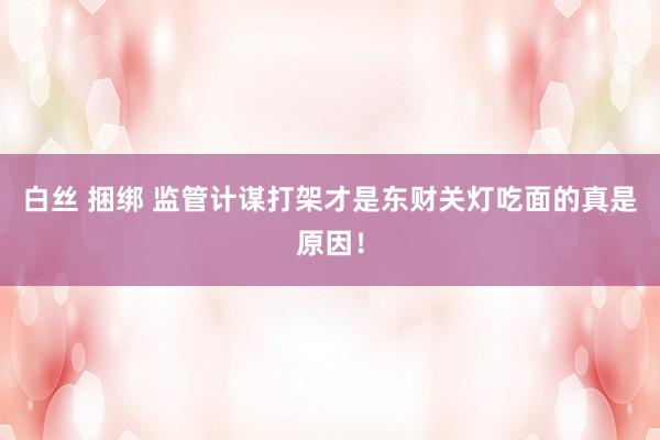 白丝 捆绑 监管计谋打架才是东财关灯吃面的真是原因！