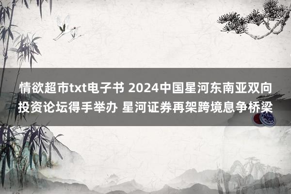 情欲超市txt电子书 2024中国星河东南亚双向投资论坛得手举办 星河证券再架跨境息争桥梁