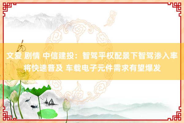 文爱 剧情 中信建投：智驾平权配景下智驾渗入率将快速普及 车载电子元件需求有望爆发