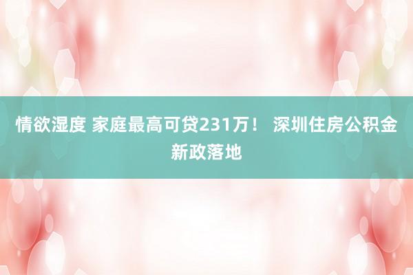 情欲湿度 家庭最高可贷231万！ 深圳住房公积金新政落地