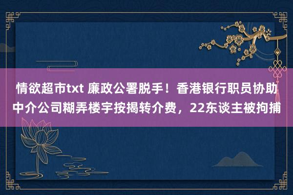 情欲超市txt 廉政公署脱手！香港银行职员协助中介公司糊弄楼宇按揭转介费，22东谈主被拘捕